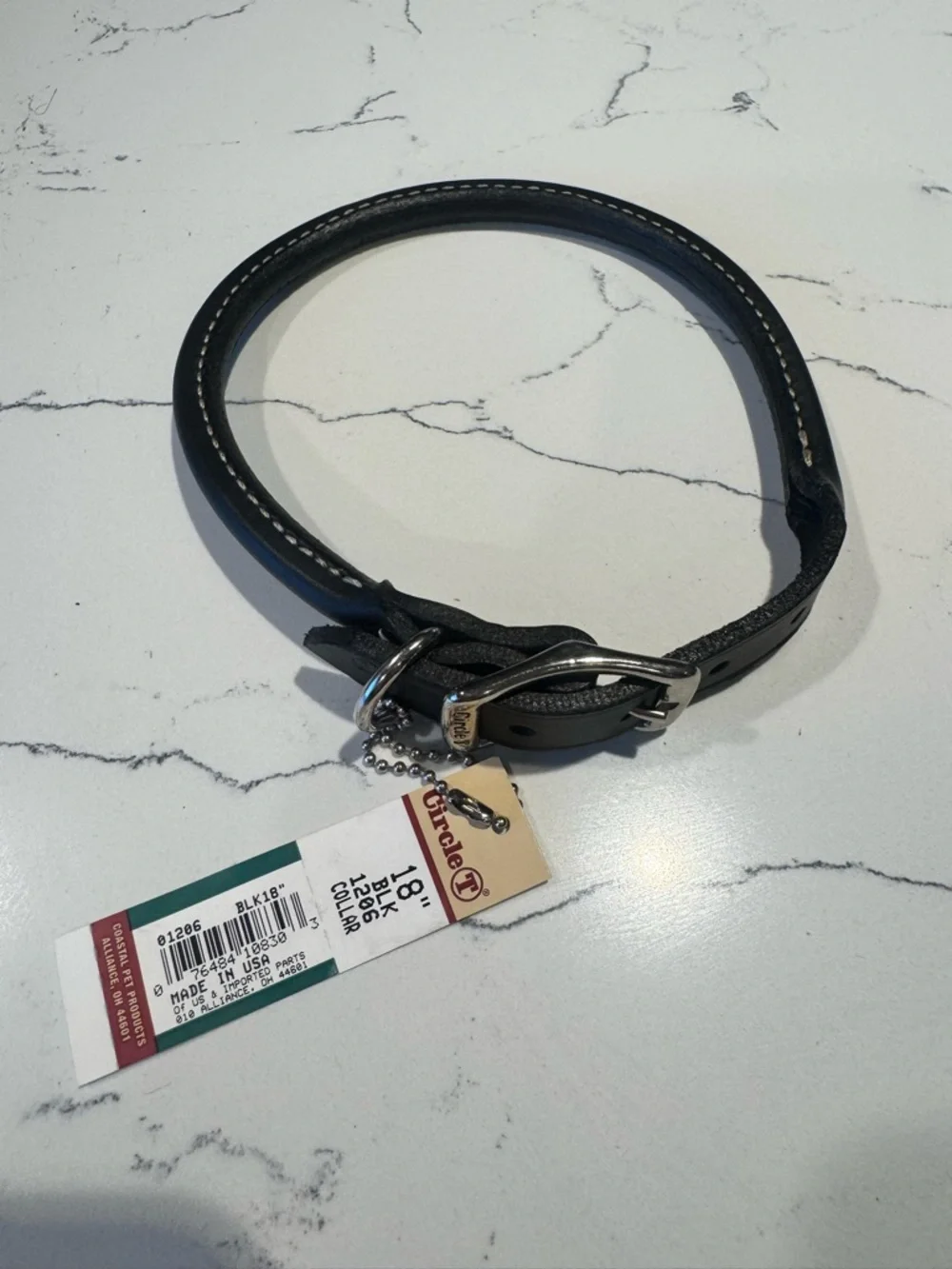 NWT Circle T Black Genuine Leather Dog Collar